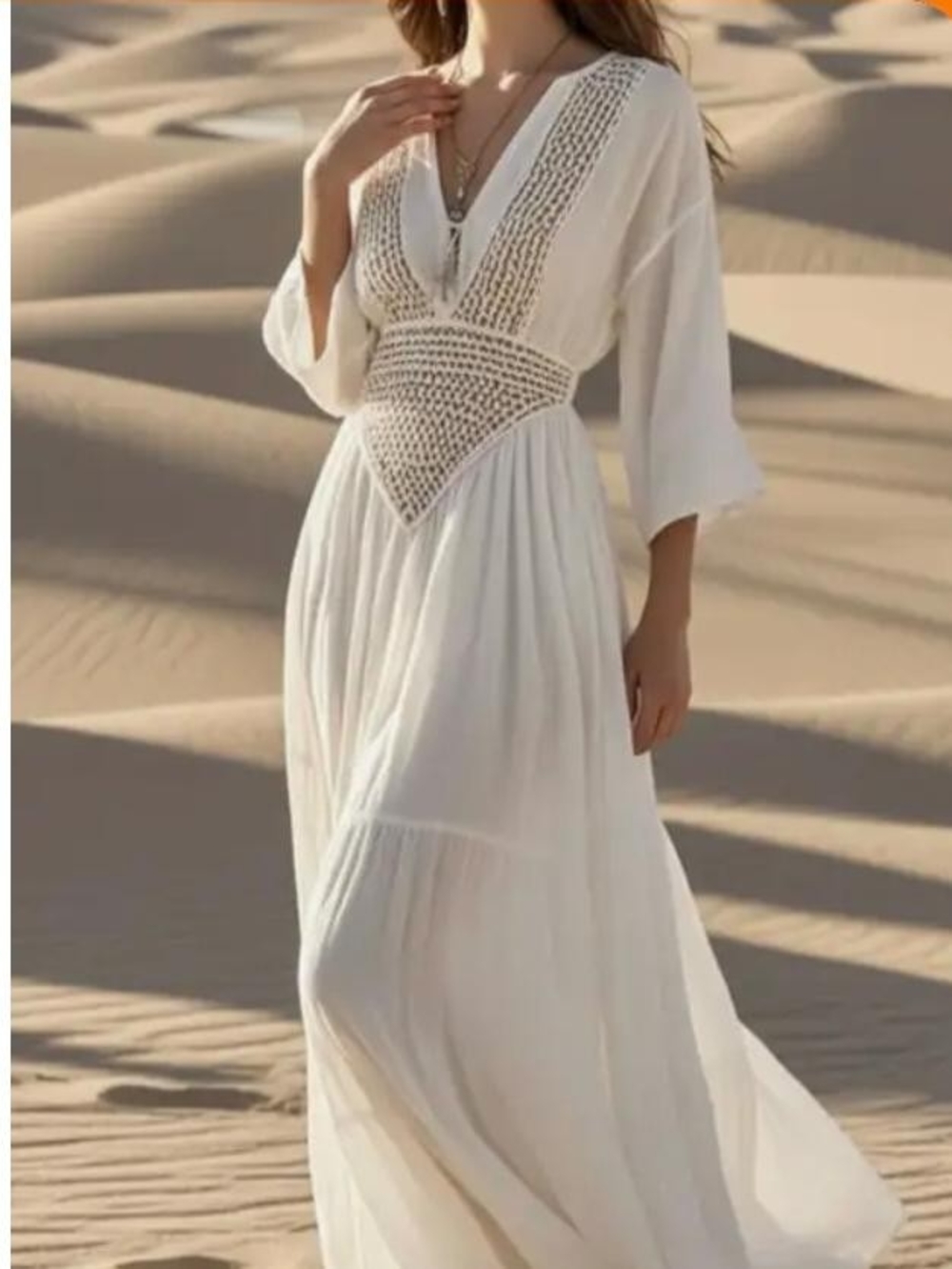 Boho Crochet-Trim White Maxi Dress - Picture 4 of 7